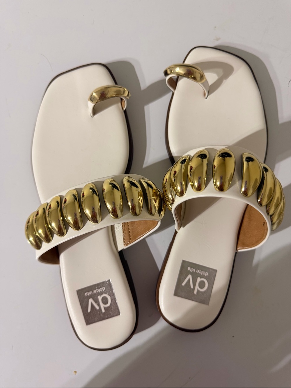 DV by Dolce Vita White Slide Sandal with Gold Embellished Strap